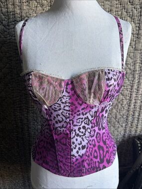 Dior Pink & Purple Leopard Print Bustier Corset Made in France